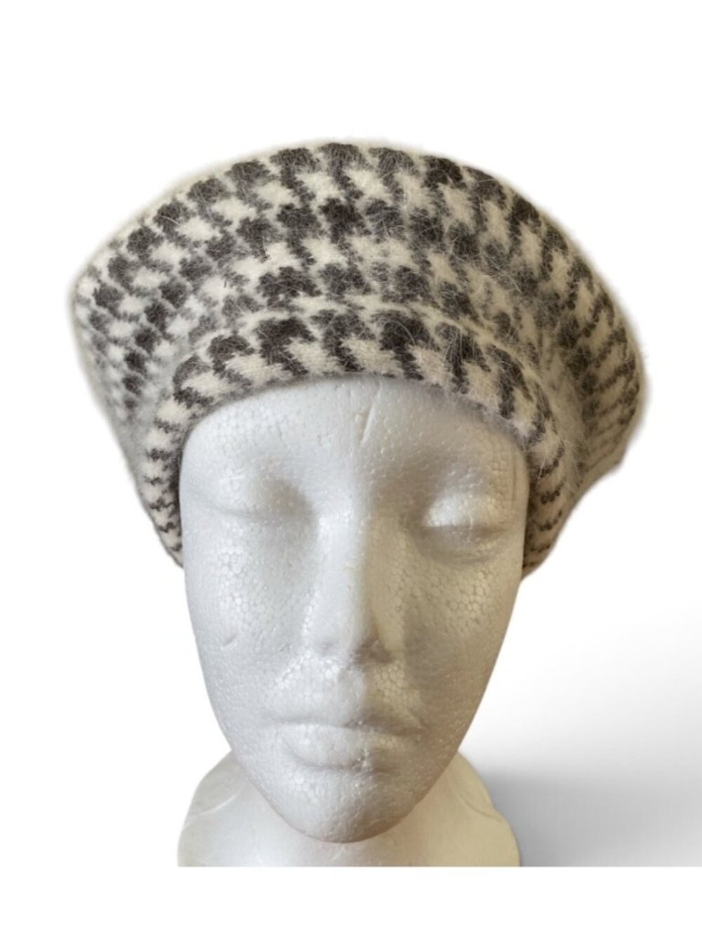 C.C Exclusives Angora Blend Beret Brown And Cream Houndstooth